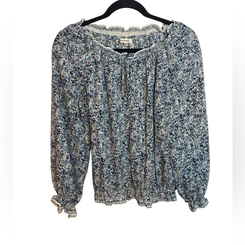 Max Studio Ditsy Floral Smocked Boho Blouse